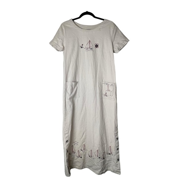 Christopher & Banks Linen Cotton  Dress Tan Lagenlook Short Sleeve SZ 8 Nautical - Picture 1 of 9
